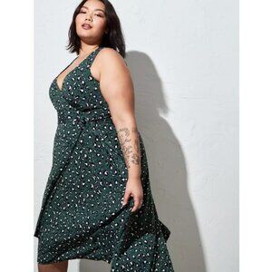Torrid 1 Green Leopard Midi Studio Knit Hi-Low Dress 1X 14 16
